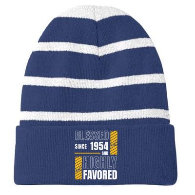 Happy 70th Birthday Blessed Football Fan Striped Beanie with Solid Band