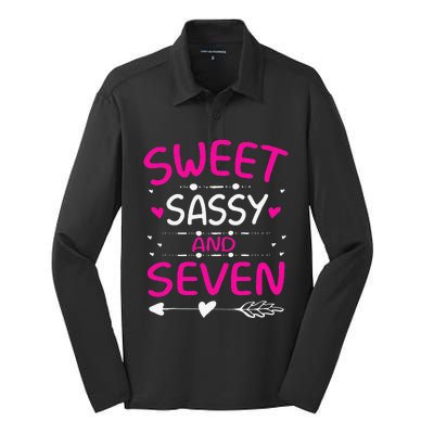 Happy 7th Birthday Sweet Sassy And Seven 7 Years Old Silk Touch Performance Long Sleeve Polo