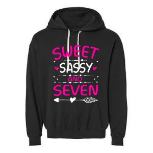 Happy 7th Birthday Sweet Sassy And Seven Girl 7 Years Old Garment-Dyed Fleece Hoodie