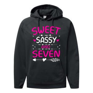 Happy 7th Birthday Sweet Sassy And Seven Girl 7 Years Old Performance Fleece Hoodie