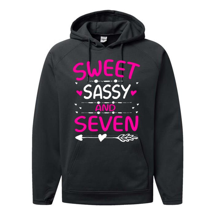 Happy 7th Birthday Sweet Sassy And Seven Girl 7 Years Old Performance Fleece Hoodie