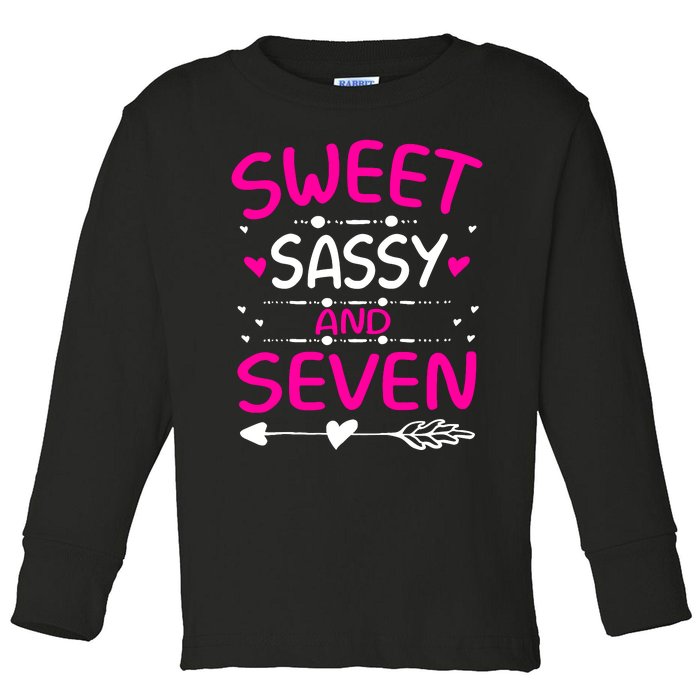 Happy 7th Birthday Sweet Sassy And Seven Girl 7 Years Old Toddler Long Sleeve Shirt