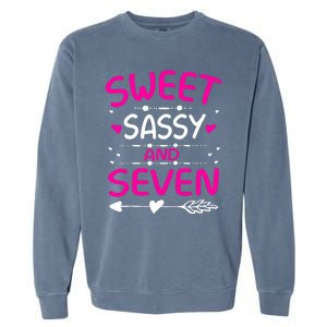 Happy 7th Birthday Sweet Sassy And Seven Girl 7 Years Old Garment-Dyed Sweatshirt