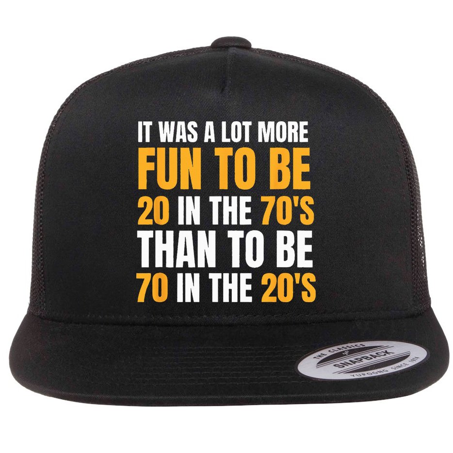 Happy 70th Birthday Funny Retirement 70s Living In The 20s Flat Bill Trucker Hat