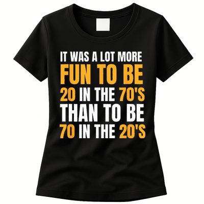 Happy 70th Birthday Funny Retirement 70s Living In The 20s Womens T-Shirt