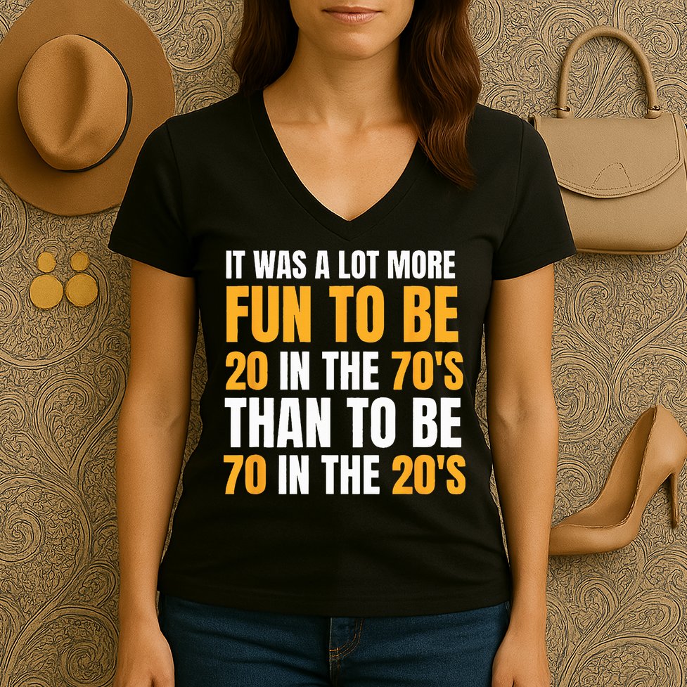 Happy 70th Birthday Funny Retirement 70s Living In The 20s Women's V-Neck T-Shirt