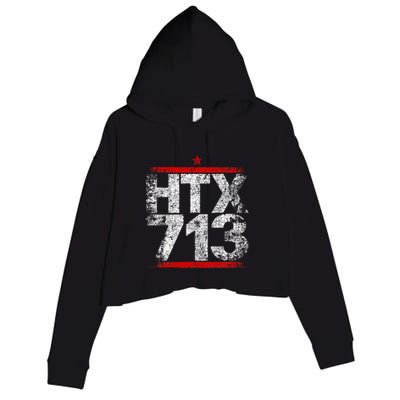 Htx 713 Houston Strong Htown Distressed Vibe Houston Texas Crop Fleece Hoodie