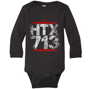 Htx 713 Houston Strong Htown Distressed Vibe Houston Texas Baby Long Sleeve Bodysuit