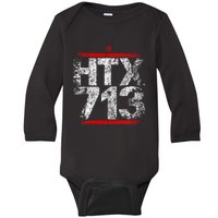 Htx 713 Houston Strong Htown Distressed Vibe Houston Texas Baby Long Sleeve Bodysuit