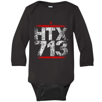 Htx 713 Houston Strong Htown Distressed Vibe Houston Texas Baby Long Sleeve Bodysuit