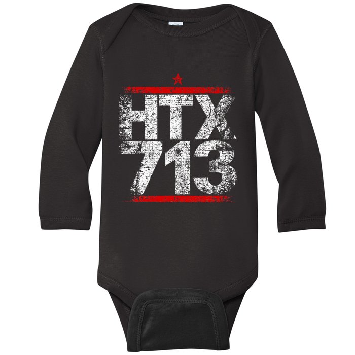 Htx 713 Houston Strong Htown Distressed Vibe Houston Texas Baby Long Sleeve Bodysuit