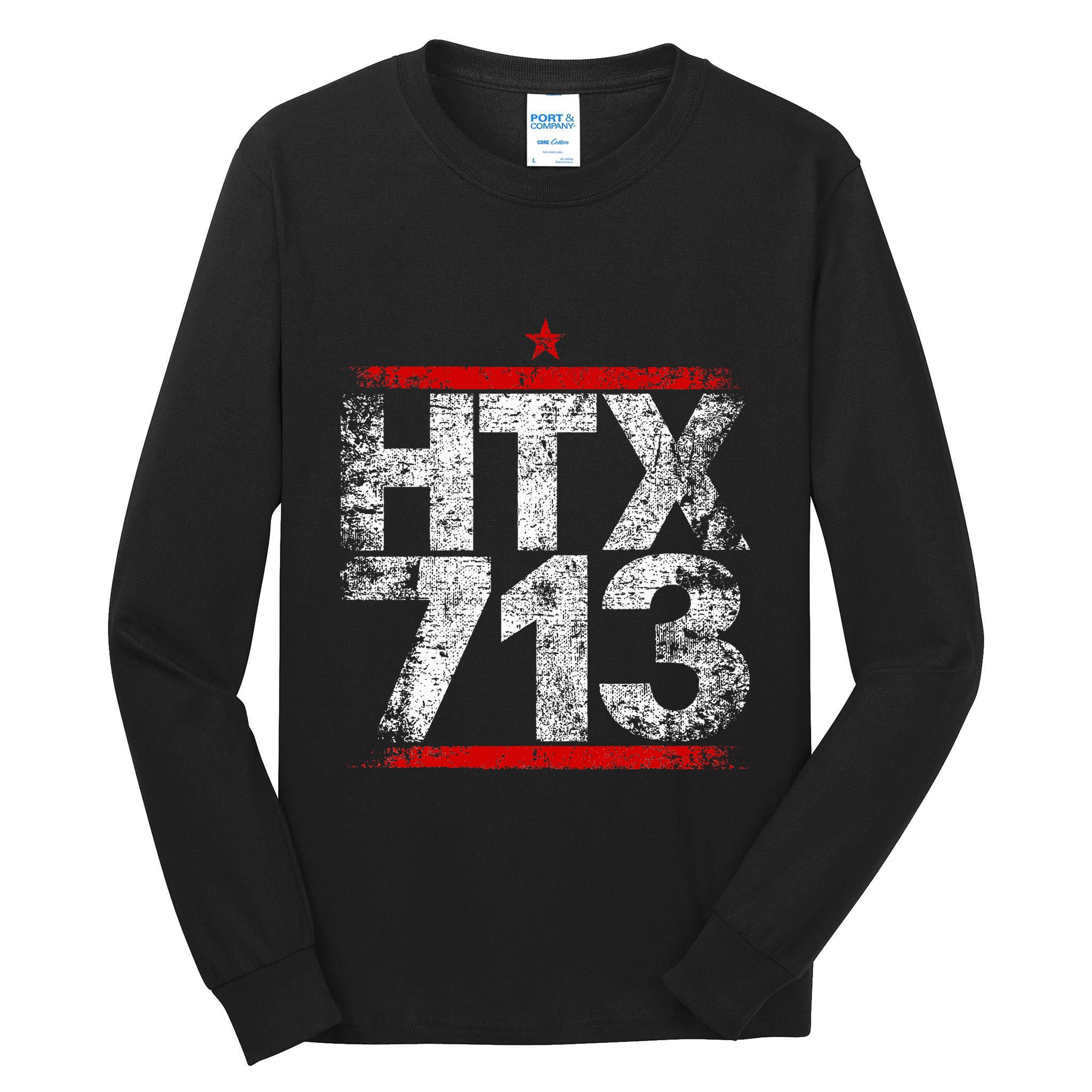 Htx 713 Houston Strong Htown Distressed Vibe Houston Texas Tall Long Sleeve T-Shirt