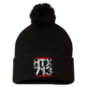 Htx 713 Houston Strong Htown Distressed Vibe Houston Texas Pom Pom 12in Knit Beanie