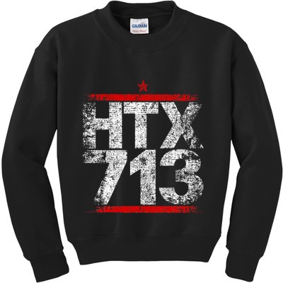 Htx 713 Houston Strong Htown Distressed Vibe Houston Texas Kids Sweatshirt