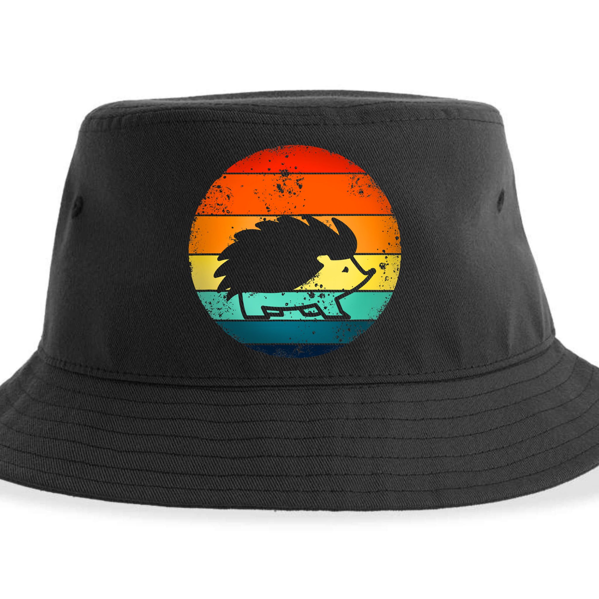 Hedgehog 70's Style Vintage Retro Sunset Hedgie Gift Great Gift Sustainable Bucket Hat