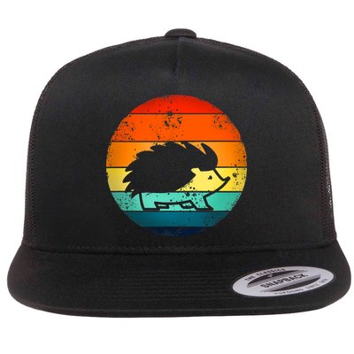 Hedgehog 70's Style Vintage Retro Sunset Hedgie Gift Great Gift Flat Bill Trucker Hat