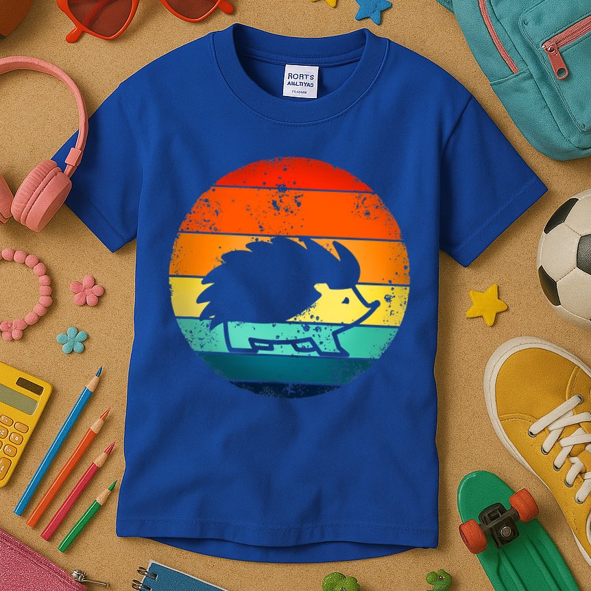 Hedgehog 70's Style Vintage Retro Sunset Hedgie Gift Great Gift Kids T-Shirt