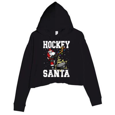 Hockey 812 Santa Hockey Player Christmas Gift Crop Fleece Hoodie