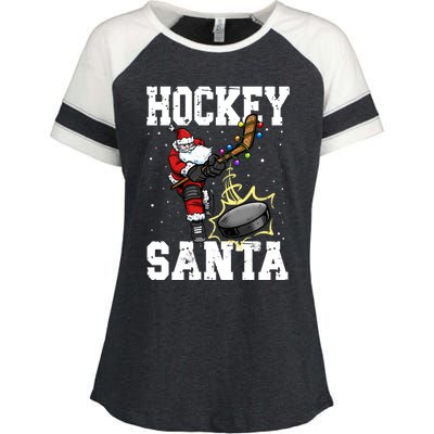 Hockey 812 Santa Hockey Player Christmas Gift Enza Ladies Jersey Colorblock Tee