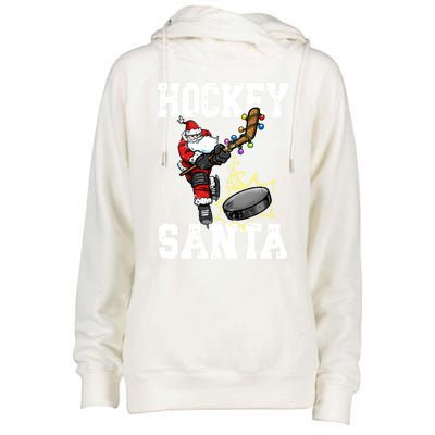 Hockey 812 Santa Hockey Player Christmas Gift Womens Funnel Neck Pullover Hood