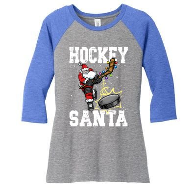 Hockey 812 Santa Hockey Player Christmas Gift Women's Tri-Blend 3/4-Sleeve Raglan Shirt