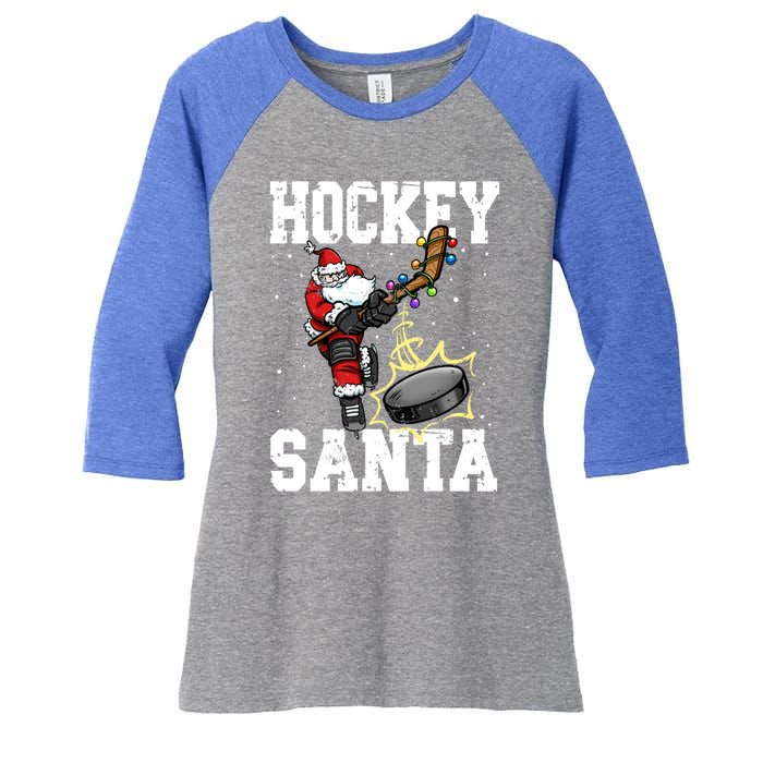 Hockey 812 Santa Hockey Player Christmas Gift Women's Tri-Blend 3/4-Sleeve Raglan Shirt