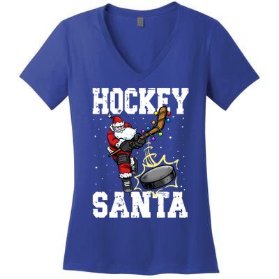 Hockey 812 Santa Hockey Player Christmas Gift Women's V-Neck T-Shirt