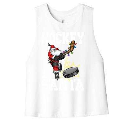 Hockey 812 Santa Hockey Player Christmas Gift Women's Racerback Cropped Tank