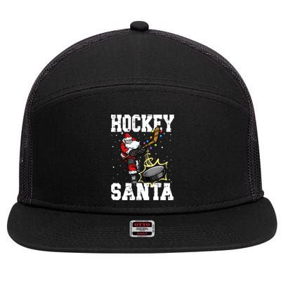 Hockey 812 Santa Hockey Player Christmas Gift 7 Panel Mesh Trucker Snapback Hat