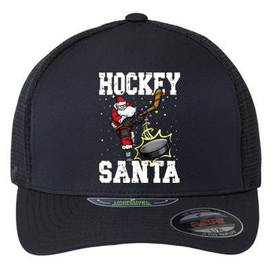 Hockey 812 Santa Hockey Player Christmas Gift Flexfit Unipanel Trucker Cap