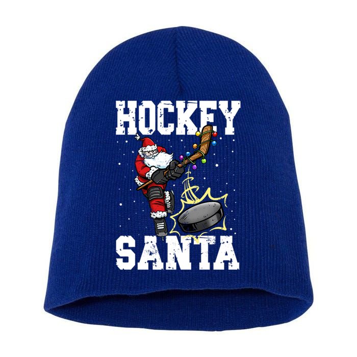 Hockey 812 Santa Hockey Player Christmas Gift Short Acrylic Beanie