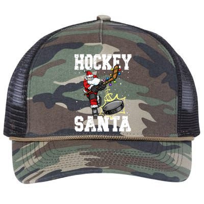 Hockey 812 Santa Hockey Player Christmas Gift Retro Rope Trucker Hat Cap