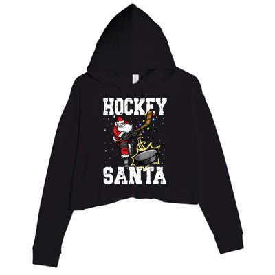 Hockey 812 Santa Hockey Player Christmas Cool Gift Crop Fleece Hoodie