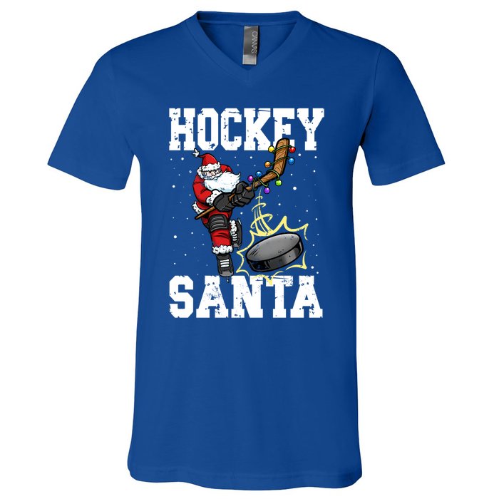 Hockey 812 Santa Hockey Player Christmas Cool Gift V-Neck T-Shirt