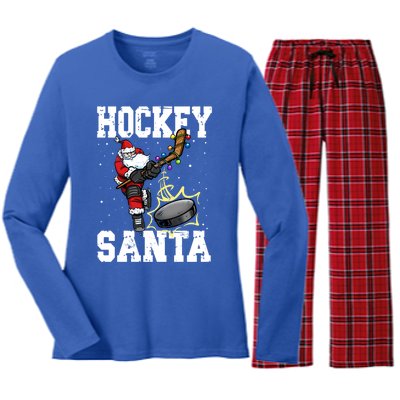 Hockey 812 Santa Hockey Player Christmas Cool Gift Women's Long Sleeve Flannel Pajama Set 