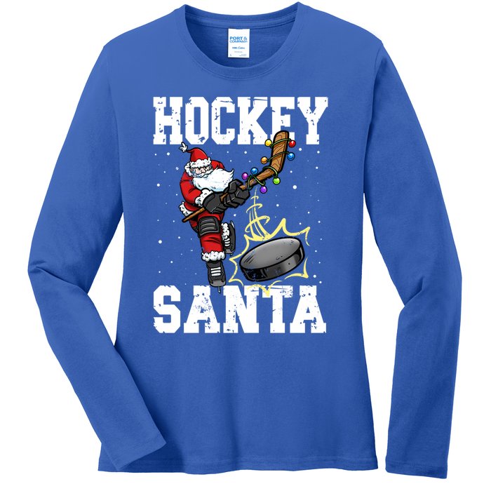 Hockey 812 Santa Hockey Player Christmas Cool Gift Ladies Long Sleeve Shirt