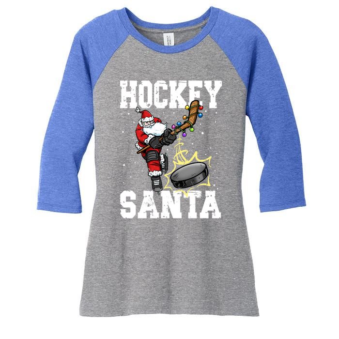 Hockey 812 Santa Hockey Player Christmas Cool Gift Women's Tri-Blend 3/4-Sleeve Raglan Shirt