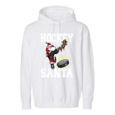 Hockey 812 Santa Hockey Player Christmas Cool Gift Garment-Dyed Fleece Hoodie