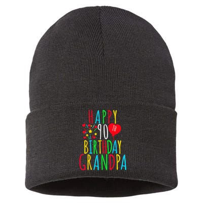 Happy 90th Birthday Grandpa Birthday 90 Years Old Grandpa Sustainable Knit Beanie