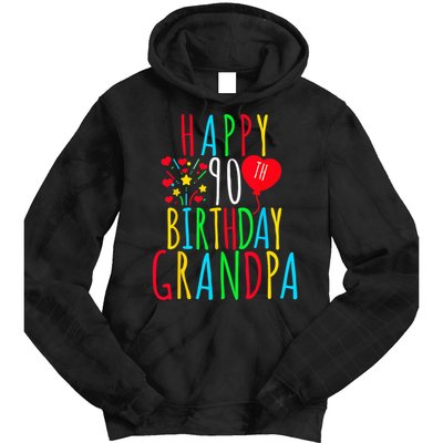 Happy 90th Birthday Grandpa Birthday 90 Years Old Grandpa Tie Dye Hoodie