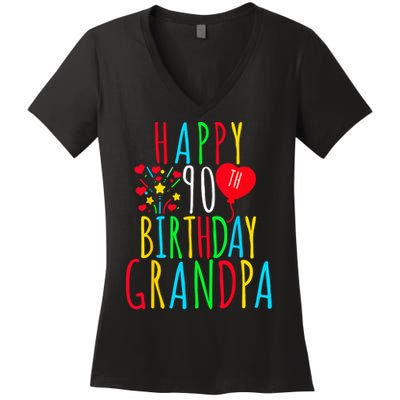 Happy 90th Birthday Grandpa Birthday 90 Years Old Grandpa Women's V-Neck T-Shirt