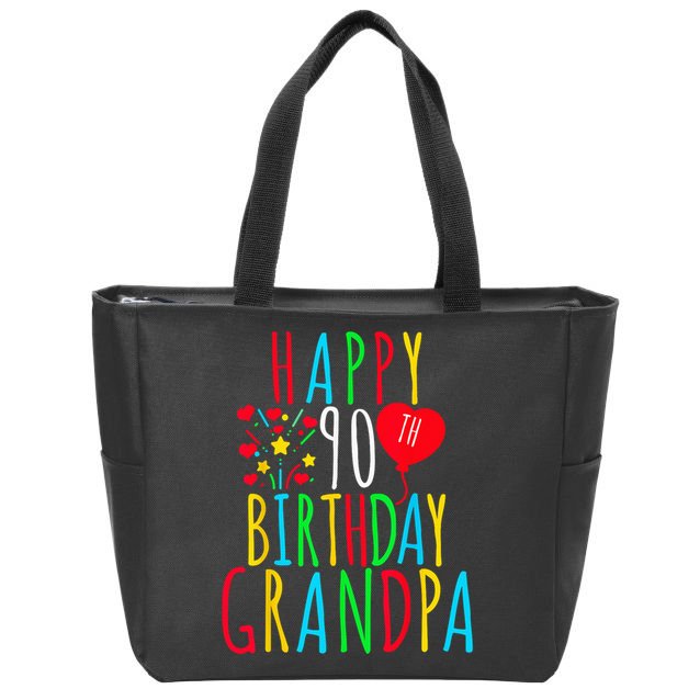 Happy 90th Birthday Grandpa Birthday 90 Years Old Grandpa Zip Tote Bag