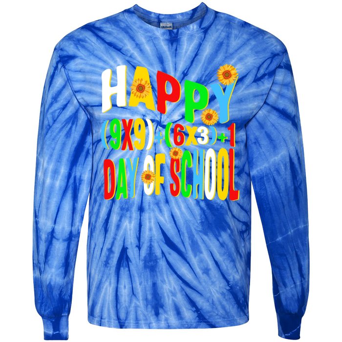 Happy (9x9)+(6x3)+1 Day Of School 100 Math Teacher Equation Great Gift Tie-Dye Long Sleeve Shirt