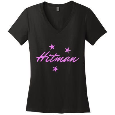 Hitman 90S Wrestling Fanatic Nostalgia Hart Vintage Graphic Women's V-Neck T-Shirt