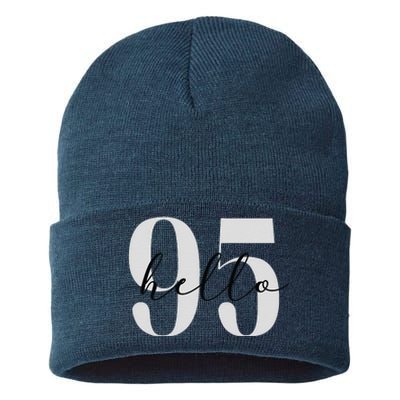 Hello 95 Years Birthday Bold Statement Sustainable Knit Beanie