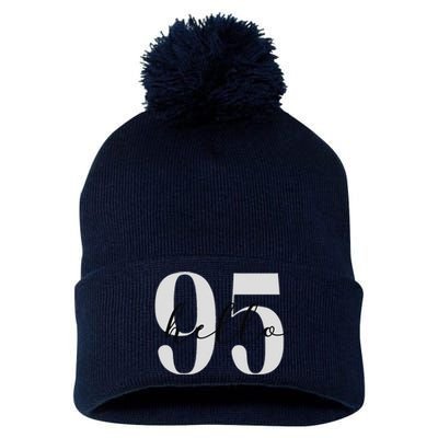 Hello 95 Years Birthday Bold Statement Pom Pom 12in Knit Beanie