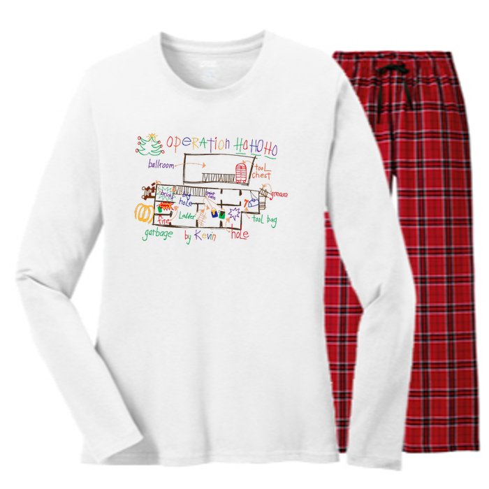 Home Alone 2 Christmas Kevin’S Drawing Operation Ho Ho Ho Women's Long Sleeve Flannel Pajama Set 