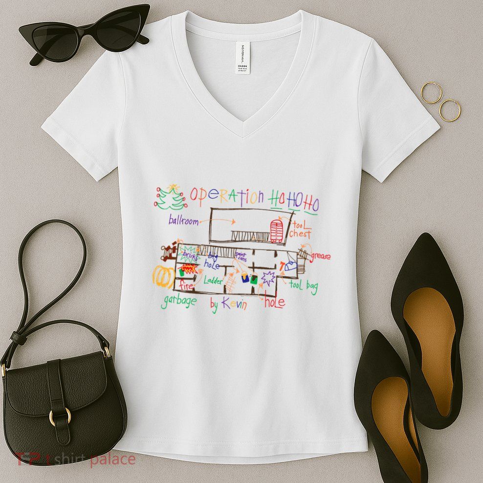 Home Alone 2 Christmas Kevin’S Drawing Operation Ho Ho Ho Women's V-Neck T-Shirt