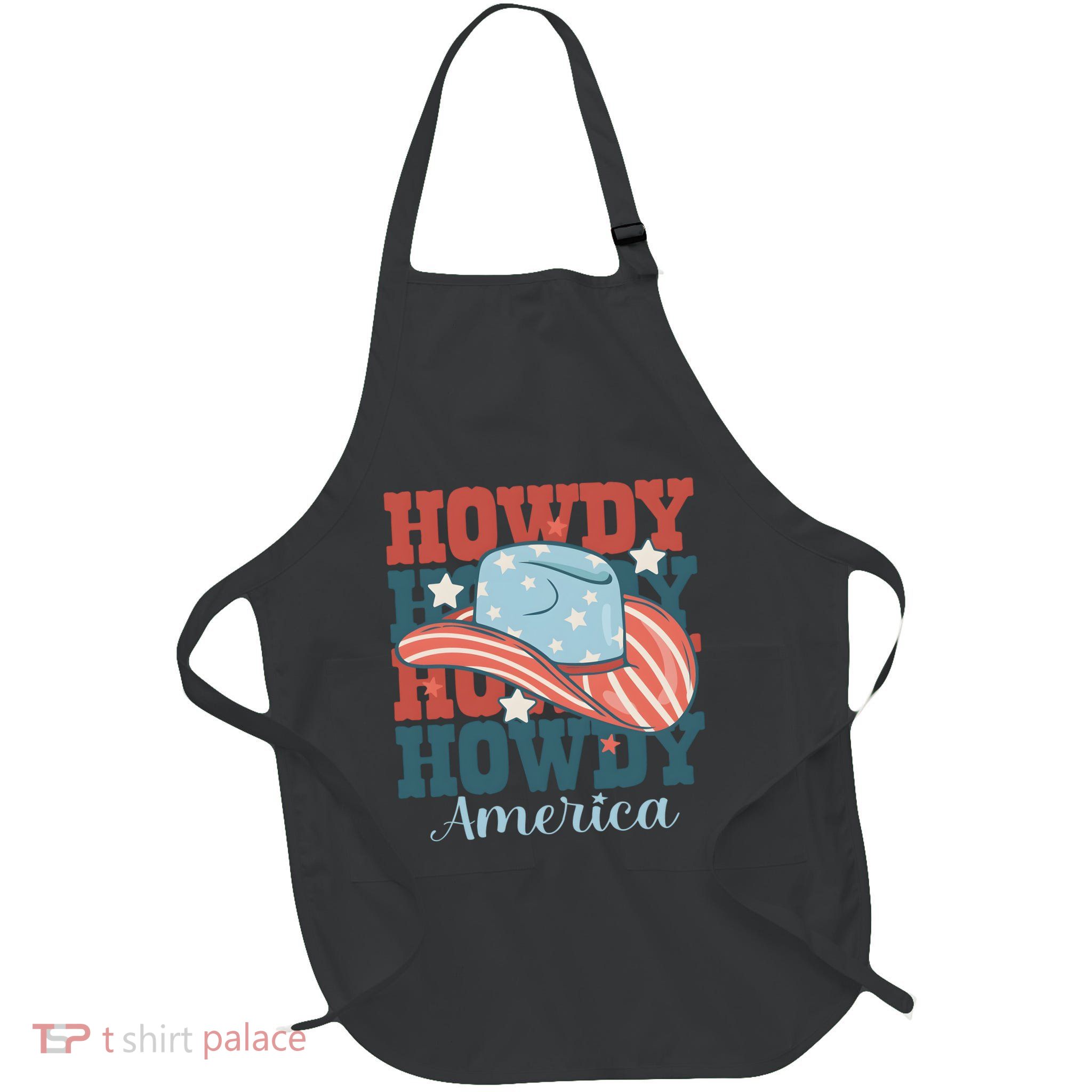 Howdy Ameria 4th Of July Cowboy Western Full-Length Apron With Pockets