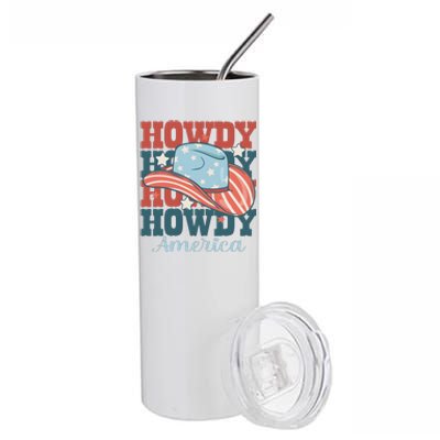 Howdy Ameria 4th Of July Cowboy Western Stainless Steel Tumbler